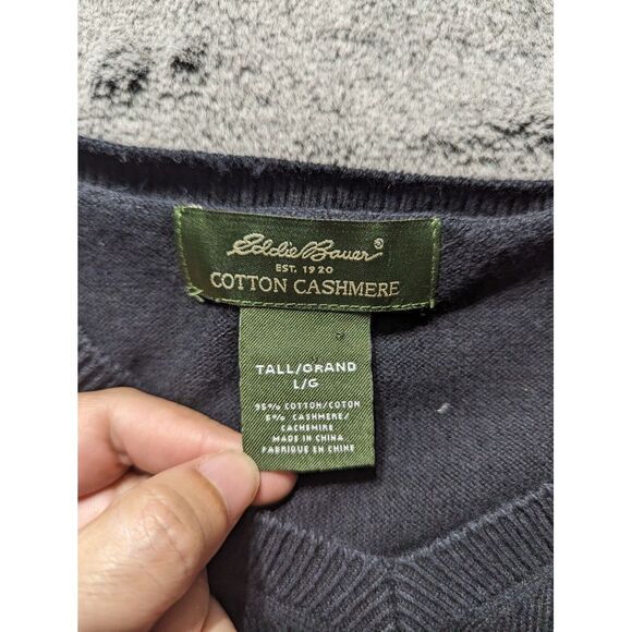 Eddie Bauer Long Sleeve V Neck Sweater Mens Size Large Tall Black Cashmere Blend - Picture 3 of 10